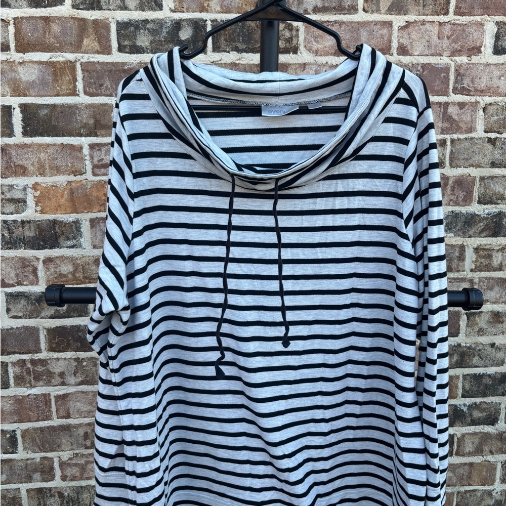 Avenue Black and Grey Striped Top long Sleeve cowl neck like a thin sweatshirt